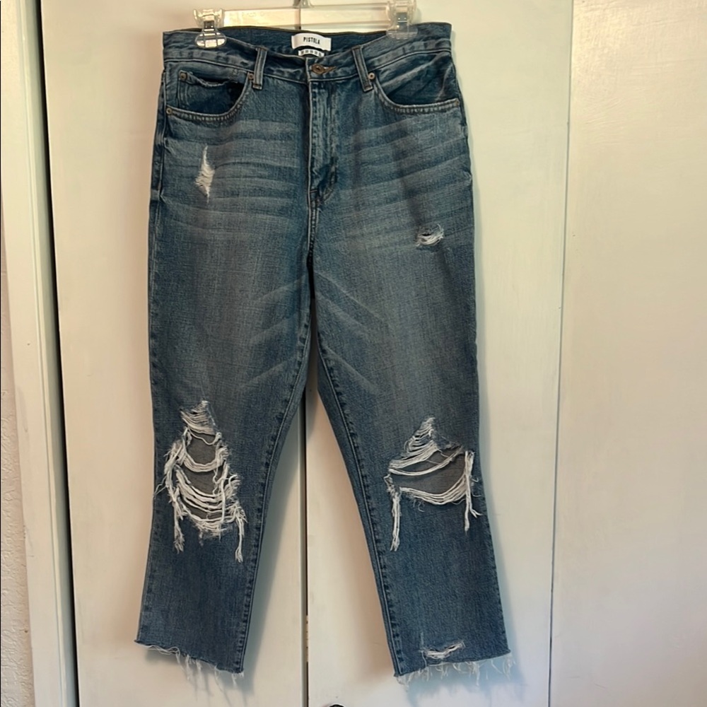 Pistola Blue Ankle Cropped Jeans Distressed